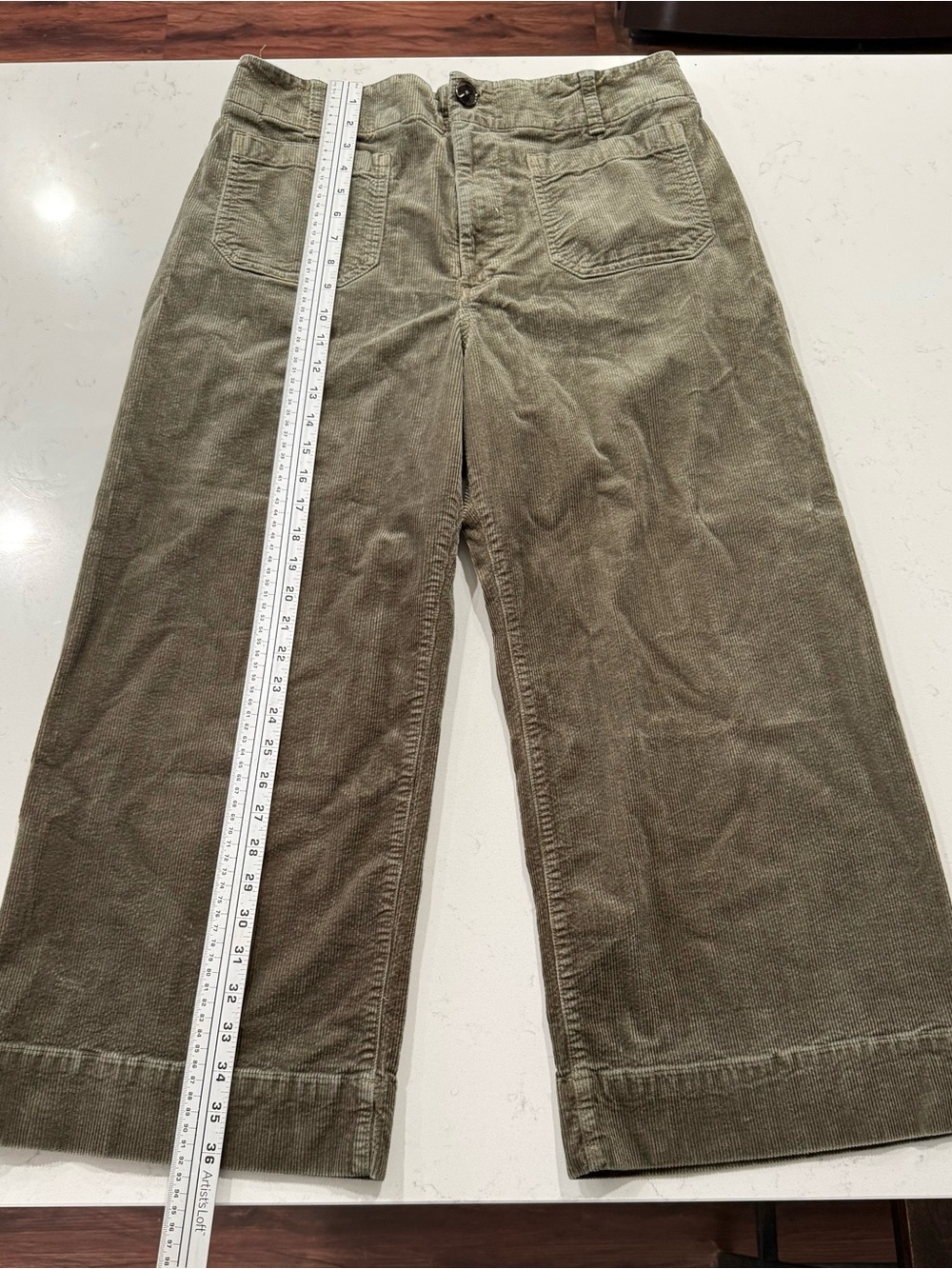 Maeve x Anthropologie Wide Leg Corduroy Pants in Olive Green. Size 32 - Picture 4 of 13